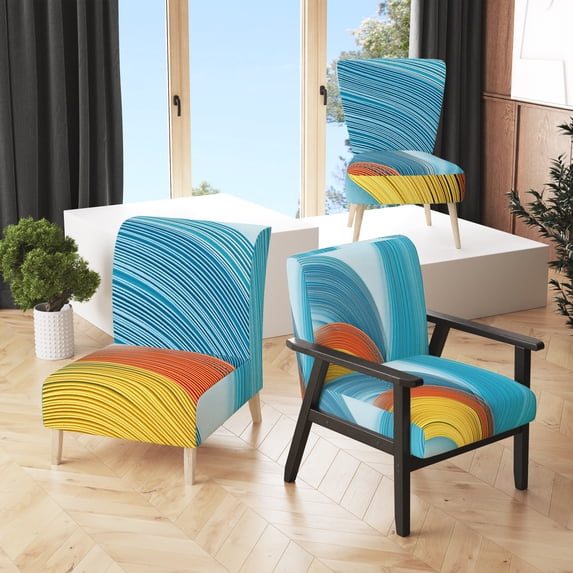 Designart "Fractal Blue And Orange Junction" Upholstered Modern Accent Chair and Arm Chair