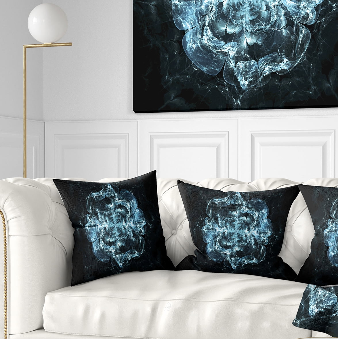 Designart Fractal Blue Flower Explosion - Floral Throw Pillow - 16x16