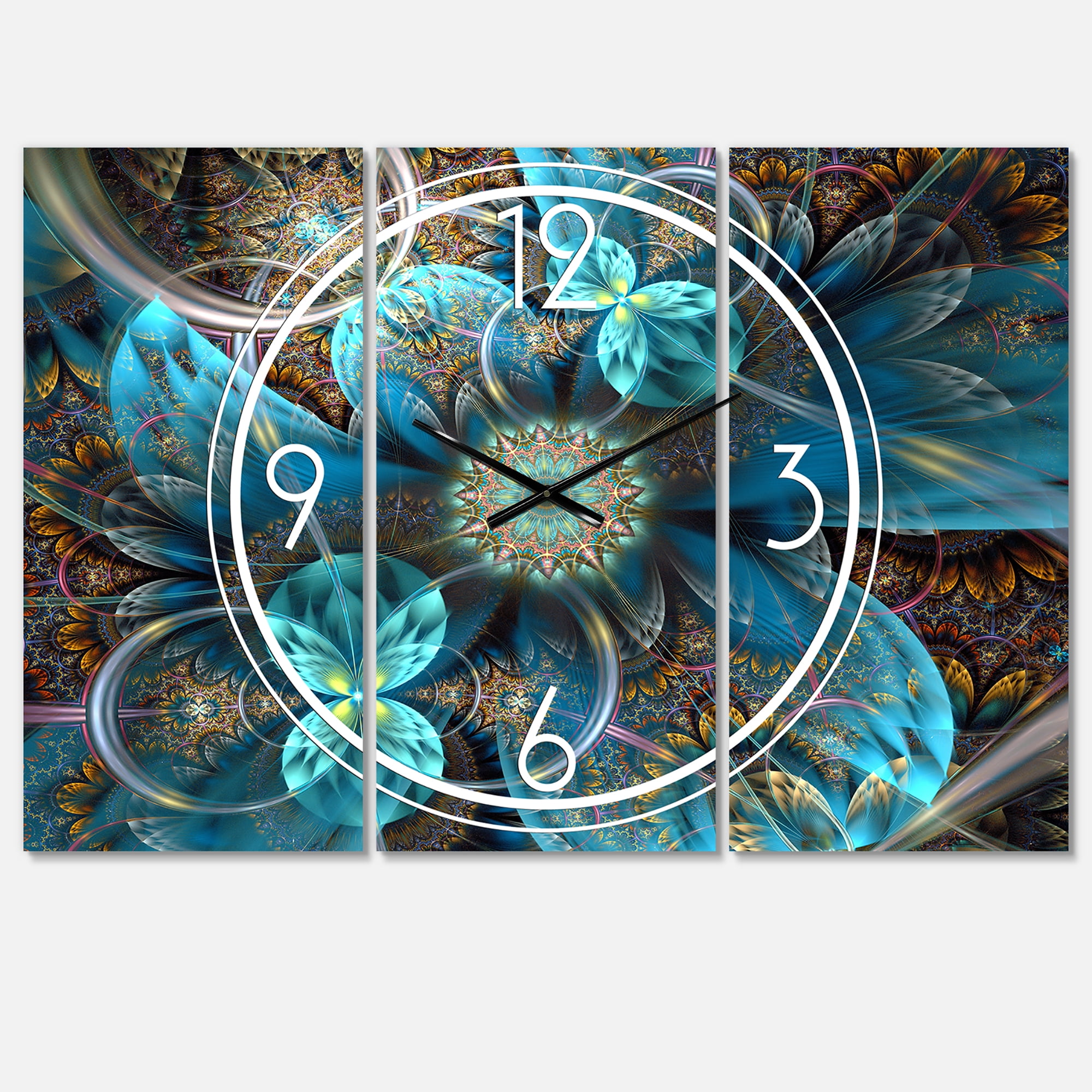 Designart 'Fractal Blue Flowers' Modern wall clock