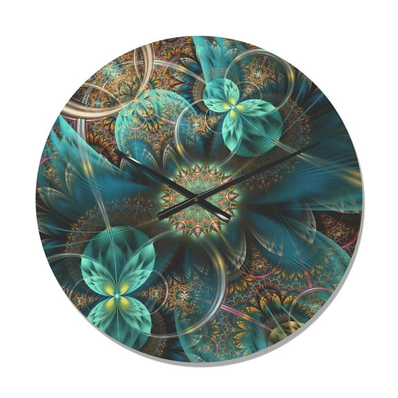Designart 'Fractal Blue Flowers Pattern' Modern Wood Wall Clock