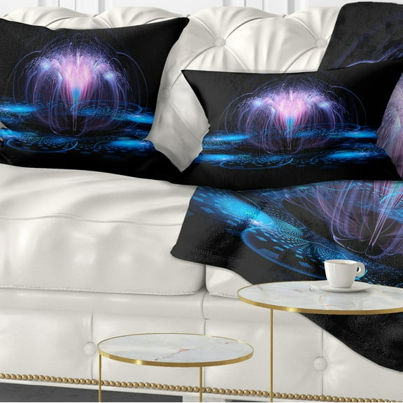 Designart Fractal Blue Flowing Flower - Floral Throw Pillow - 12x20