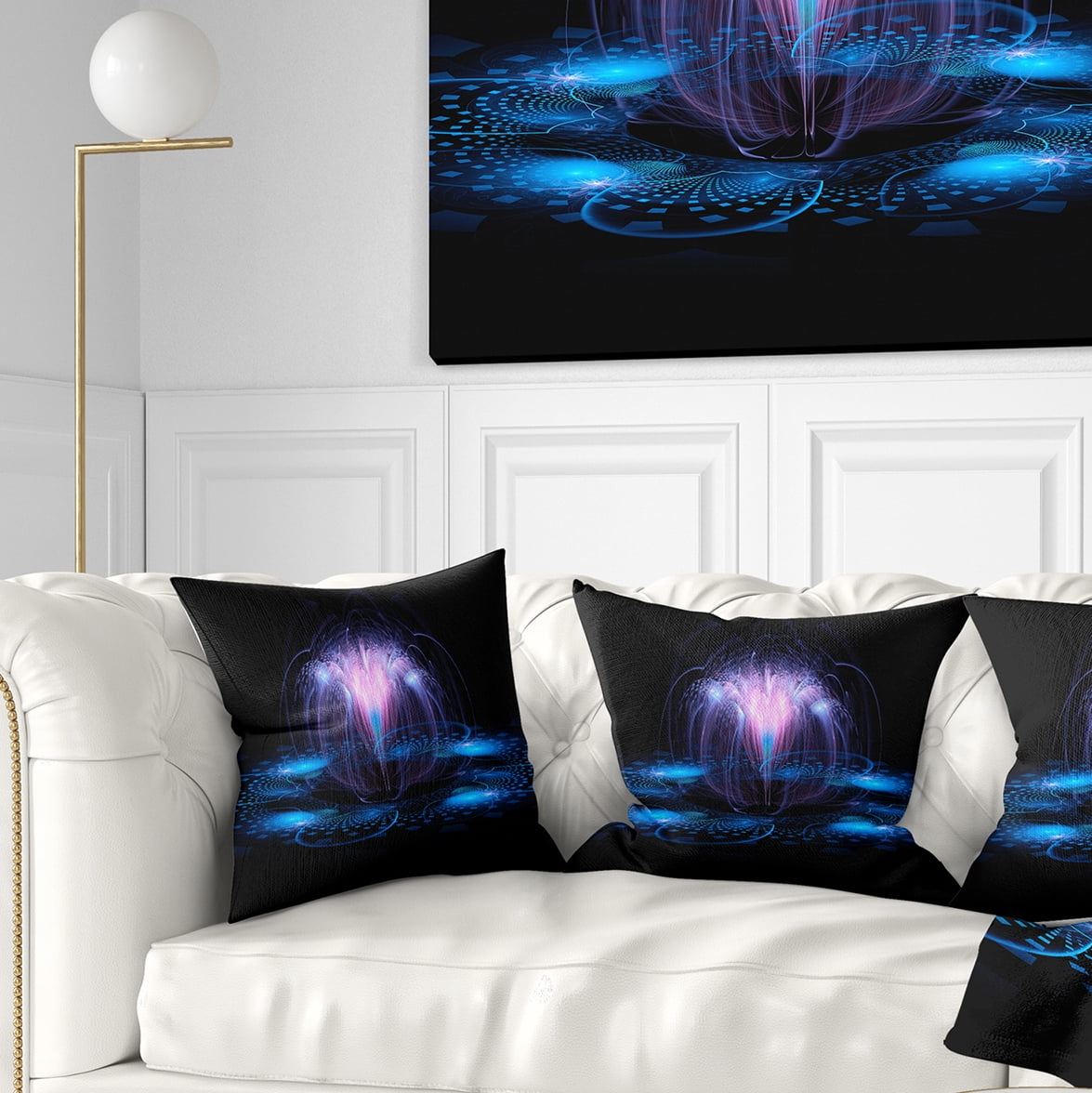 Designart Fractal Blue Flowing Flower - Floral Throw Pillow - 16x16