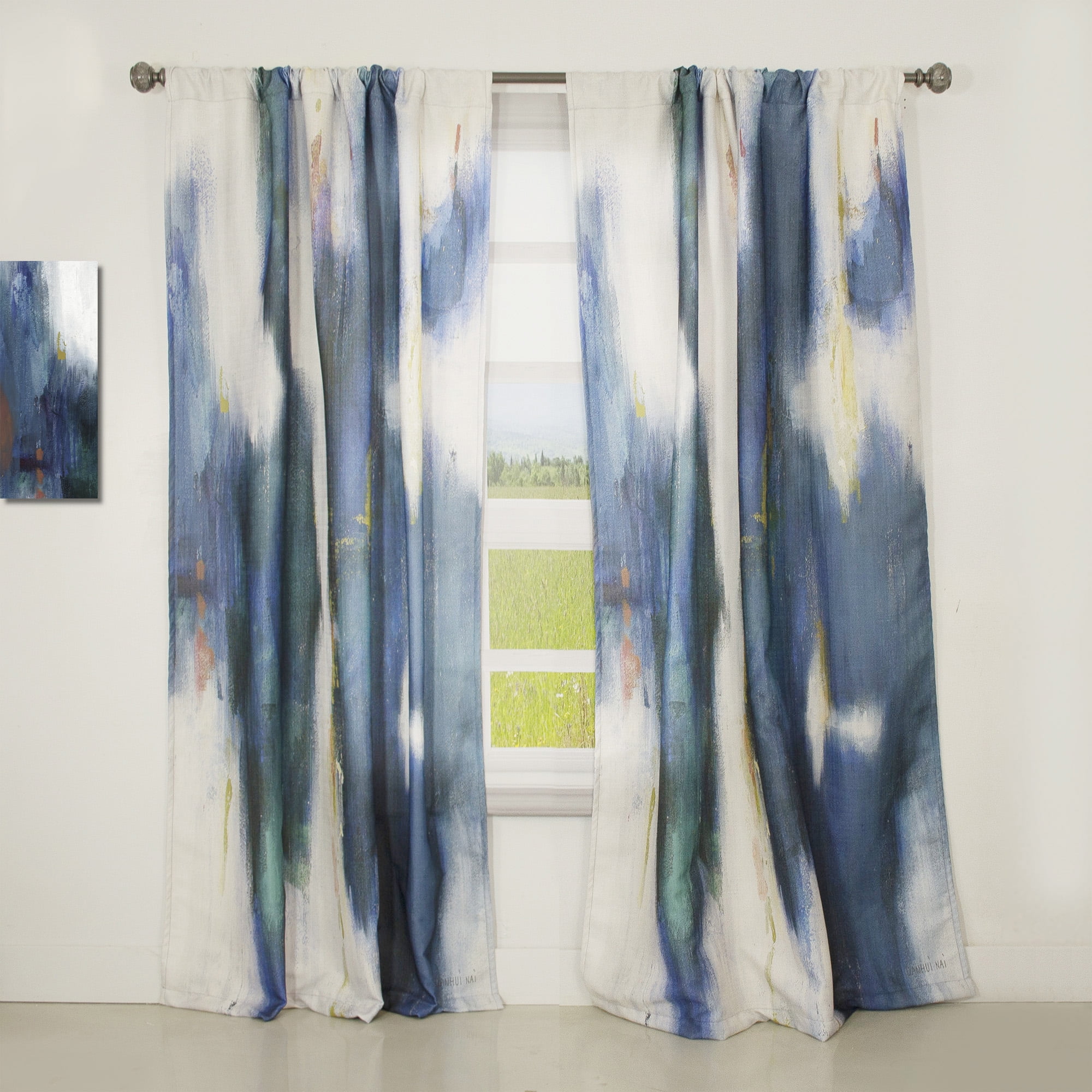 Designart 'Fractal Blue Glam Texture I' Contemporary Curtain Panel