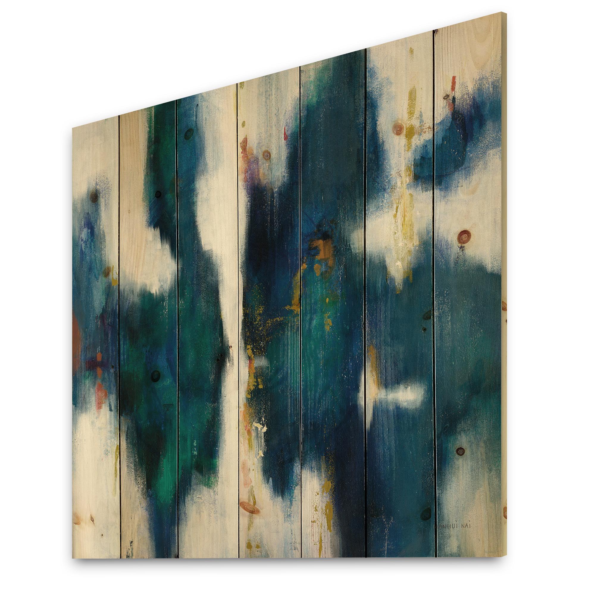 Designart 'Fractal Blue Glam Texture I' Contemporary Print on Natural Pine Wood