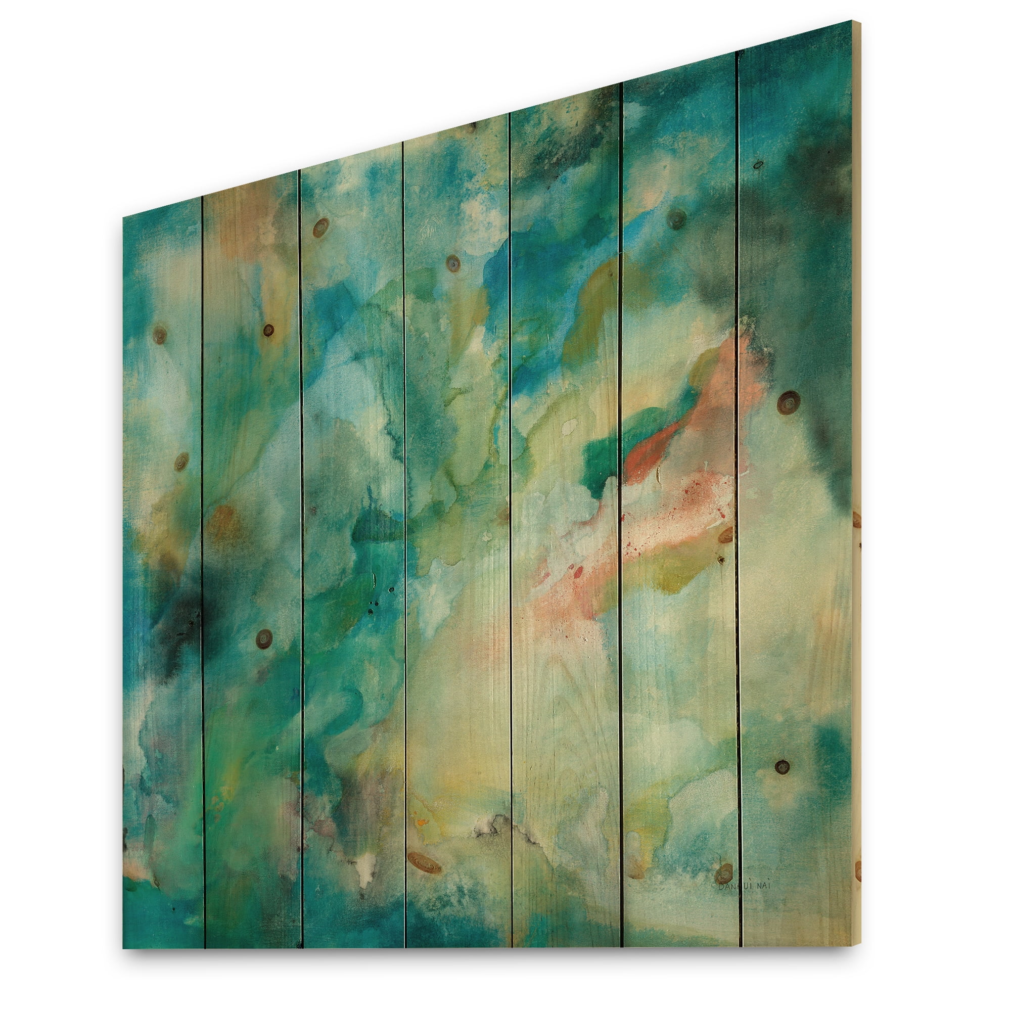 Designart 'Fractal Blue Interstellar' Contemporary Print on Natural Pine Wood