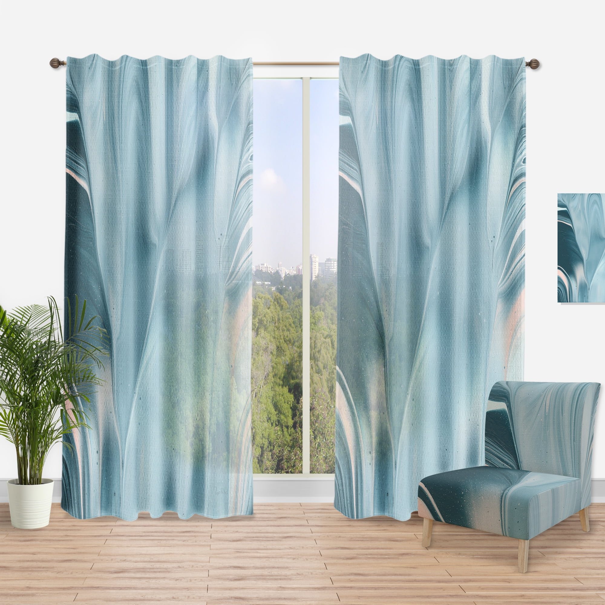 Designart 'Fractal Blue Modern Water I' Modern Curtain Panel