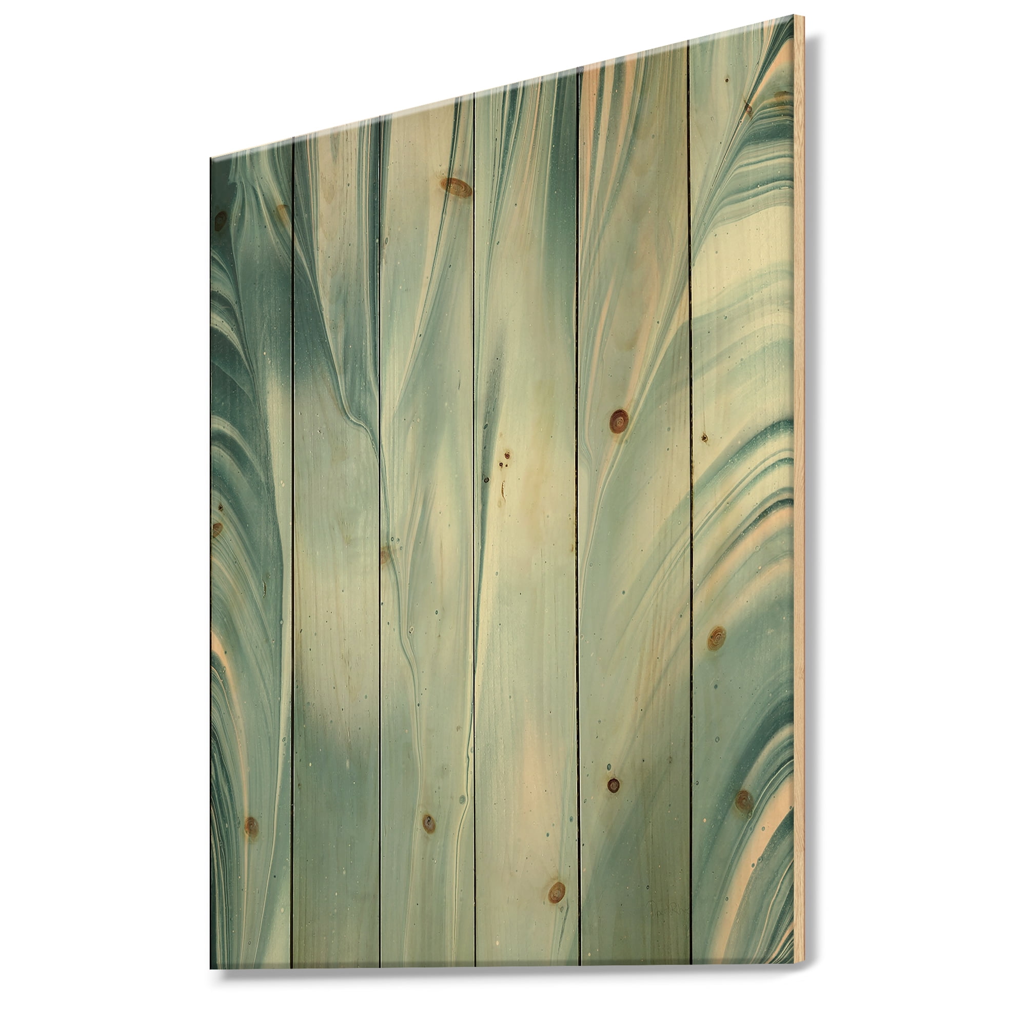 Designart 'Fractal Blue Modern Water III' Modern Transitional Print on Natural Pine Wood