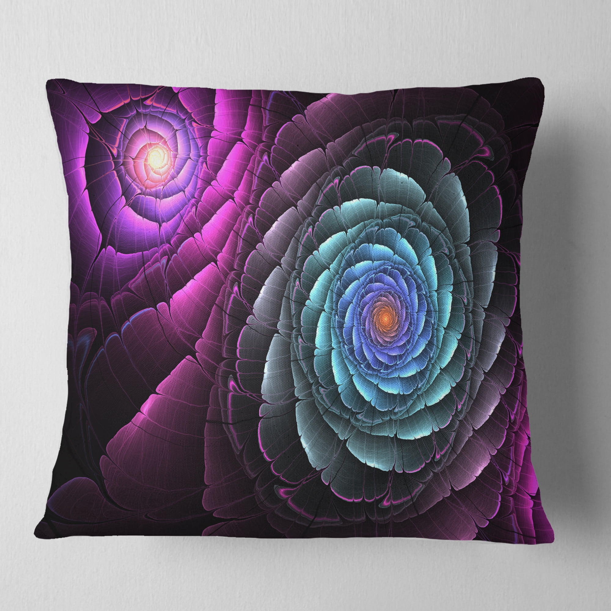 Designart Fractal Blue Purple Flower Digital Art - Floral Throw Pillow - 16x16