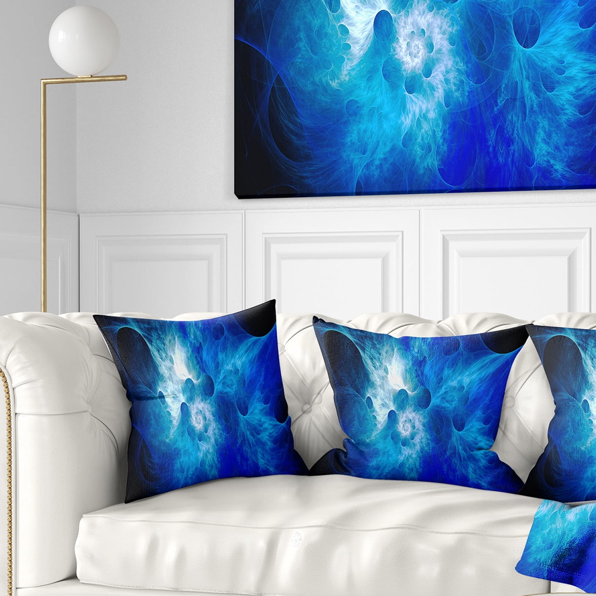 Designart Fractal Blue Smoke - Floral Throw Pillow - 16x16