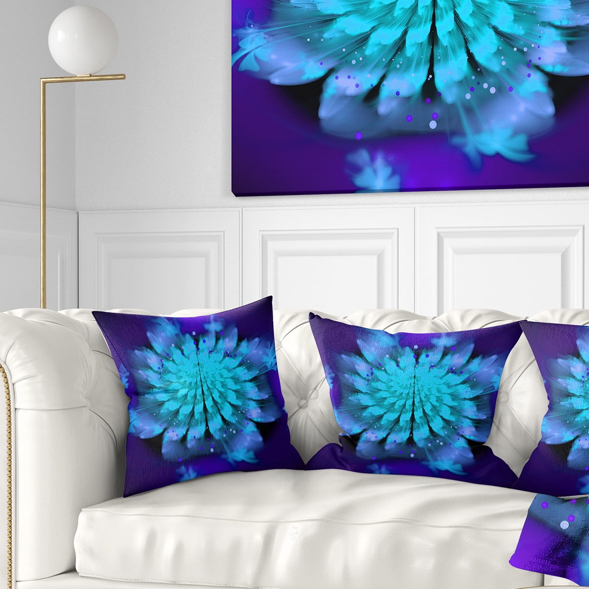 Designart Fractal Blue Spread out Flower - Floral Throw Pillow - 18x18