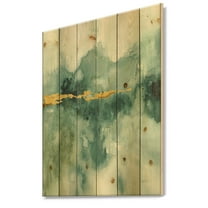 Designart 'Fractal Blue Watercolor Impression with Gold' Traditional Print on Natural Pine Wood