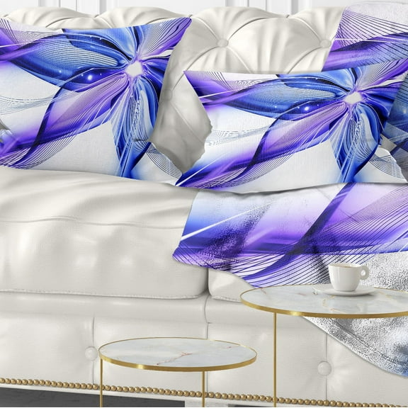 Designart Fractal Bright Blue Flower - Floral Throw Pillow - 12x20