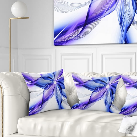 Designart Fractal Bright Blue Flower - Floral Throw Pillow - 18x18