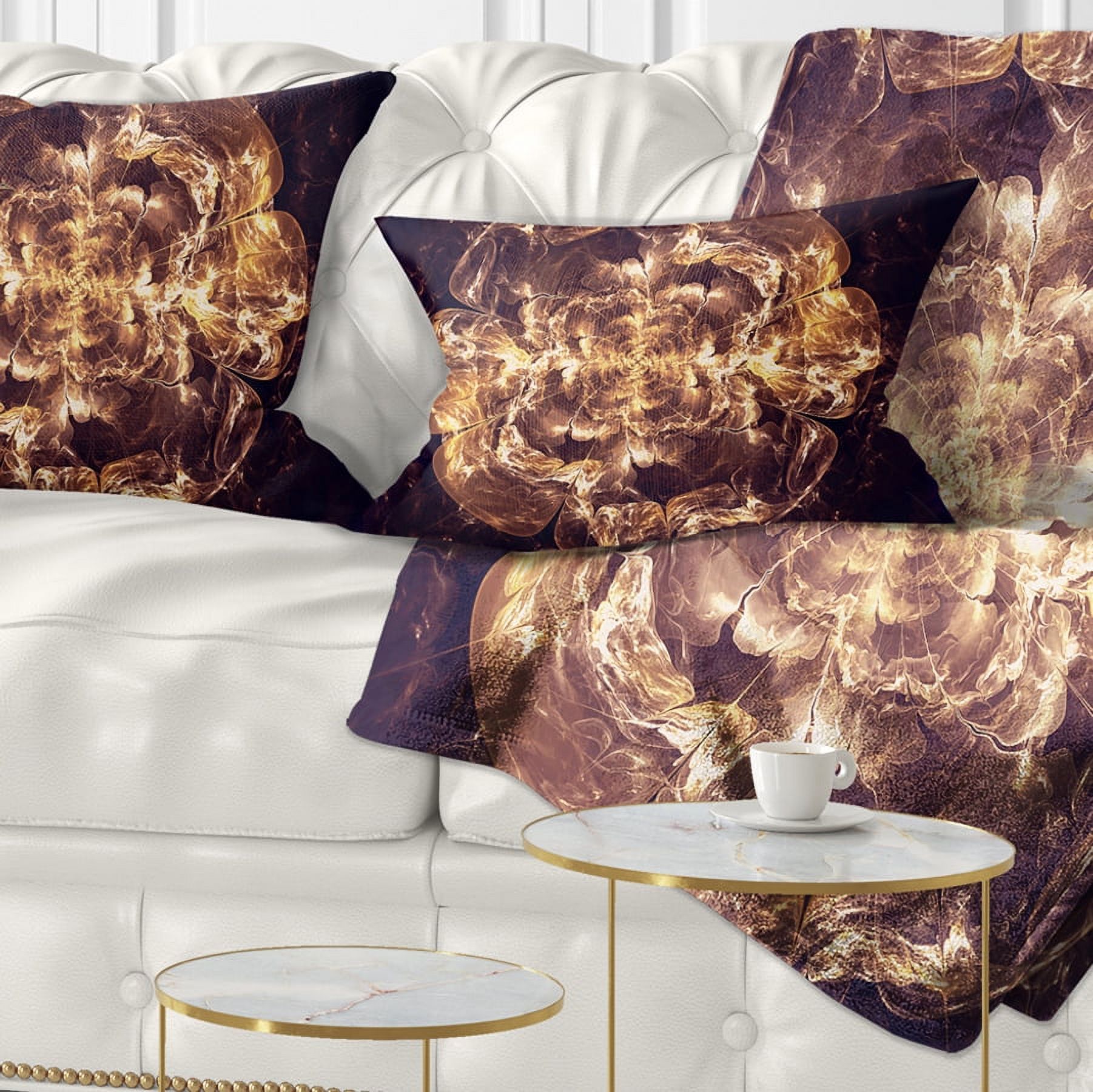 Designart Fractal Brown Flower Explosion - Floral Throw Pillow - 12x20
