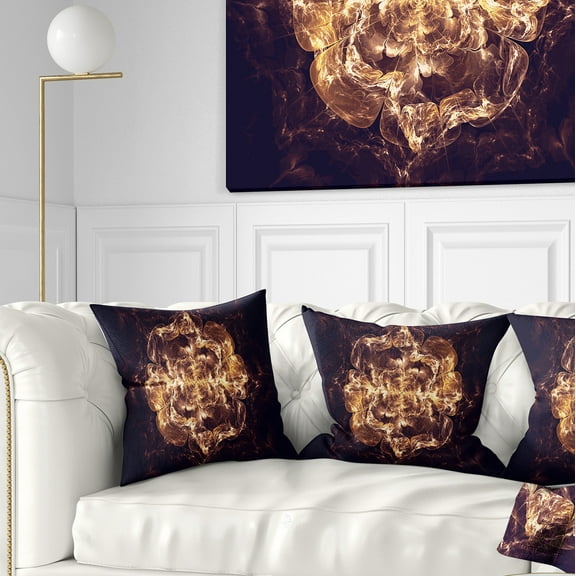 Designart Fractal Brown Flower Explosion - Floral Throw Pillow - 16x16