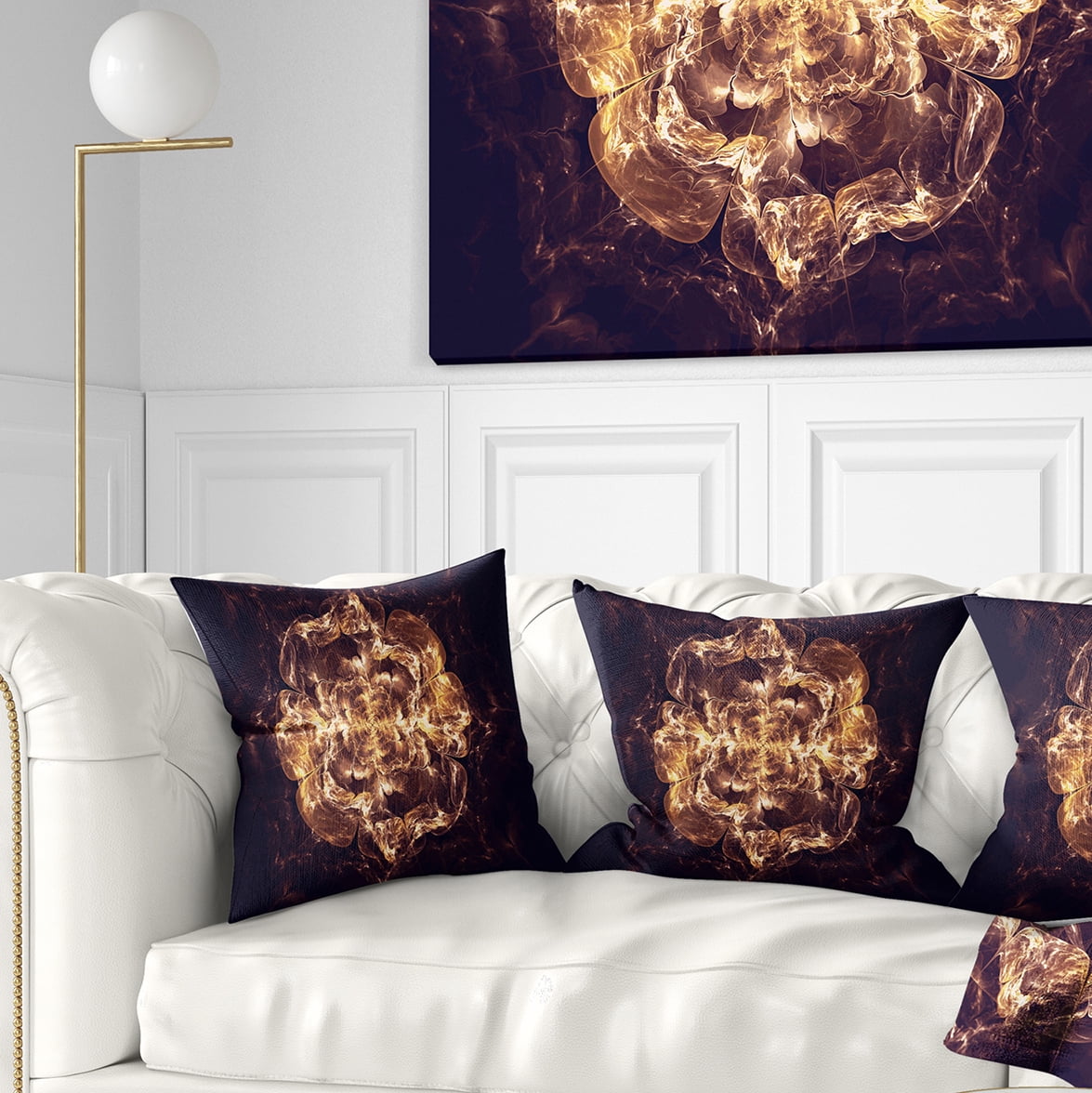 Designart Fractal Brown Flower Explosion - Floral Throw Pillow - 18x18