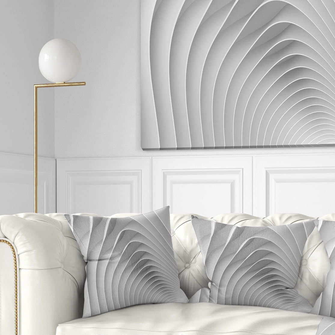 Designart Fractal Bulgy White 3D Waves - Contemporary Throw Pillow - 18x18