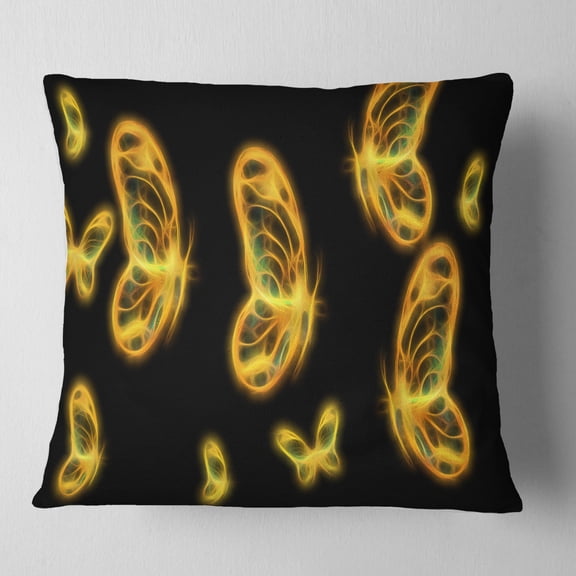 Designart Fractal Butterflies on Dark Background - Floral Throw Pillow - 16x16