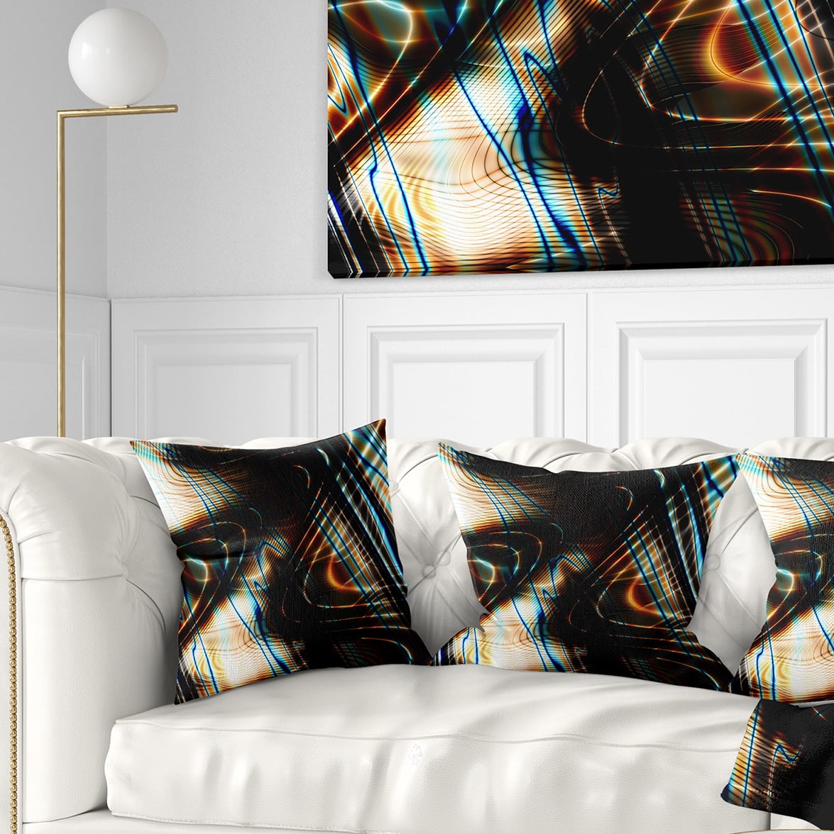 Designart Fractal Curved Brown Black Stripes - Contemporary Throw Pillow - 16x16