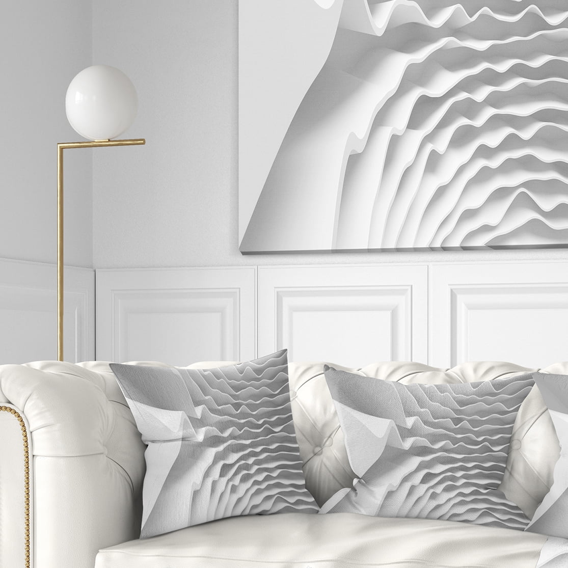 Designart Fractal Curved White 3D Waves - Contemporary Throw Pillow - 18x18