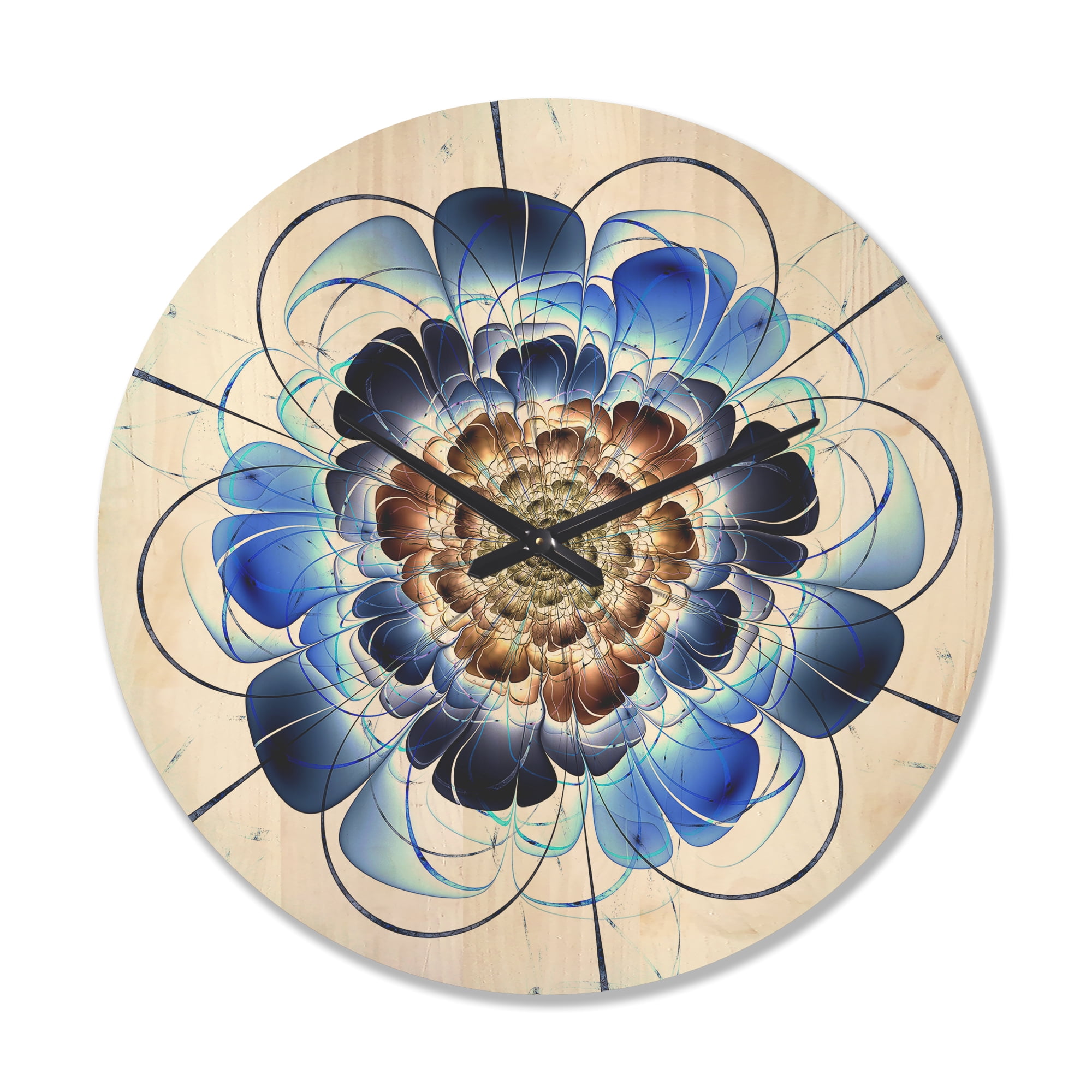 Designart 'Fractal Dark Blue Flower' Modern Wood Wall Clock
