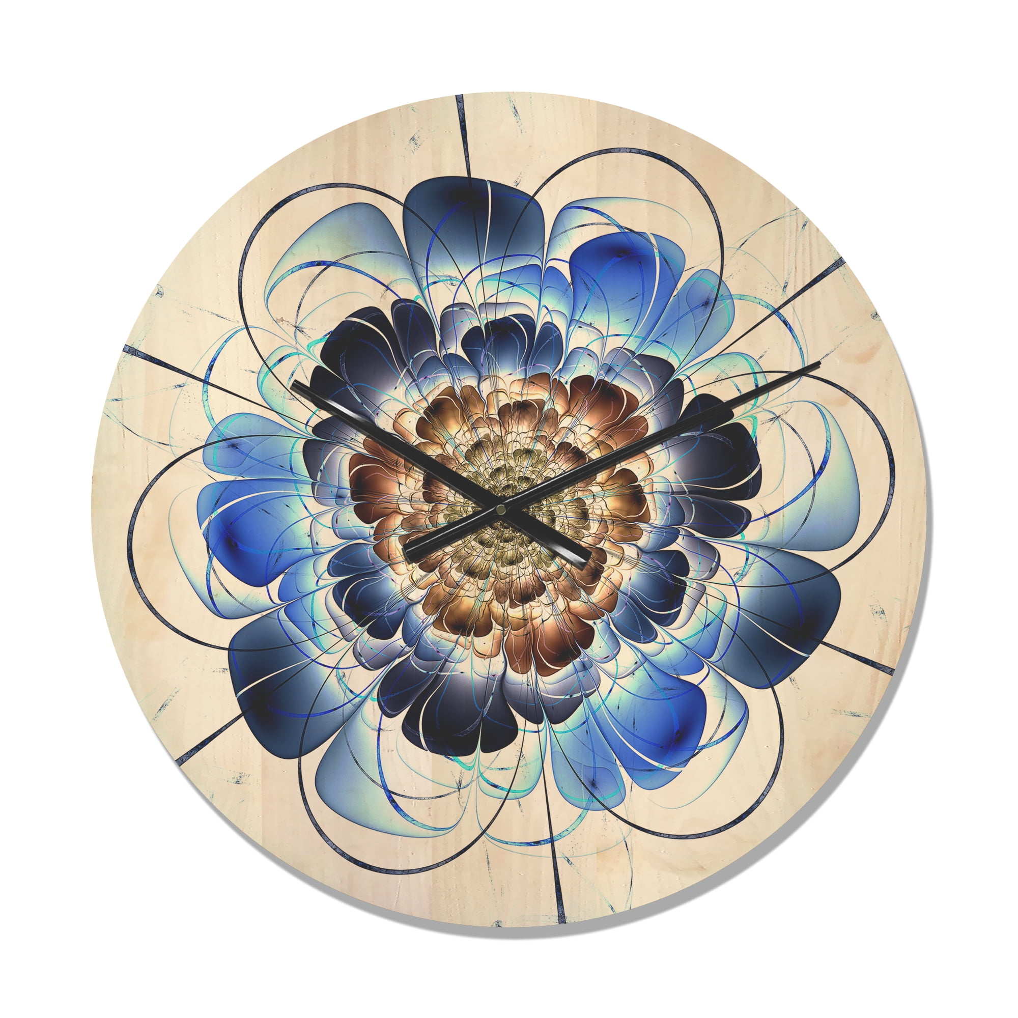Designart 'Fractal Dark Blue Flower' Modern Wood Wall Clock