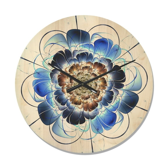 Designart 'Fractal Dark Blue Flower' Modern Wood Wall Clock