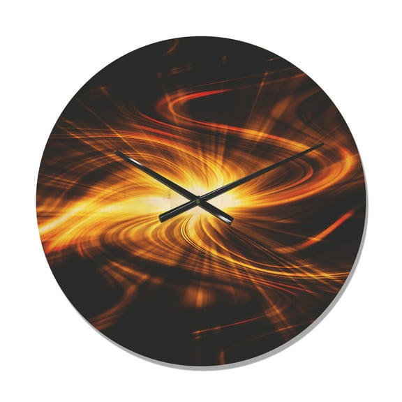 Designart 'Fractal Explosion of Fire in Black ' Modern Wood Wall Clock