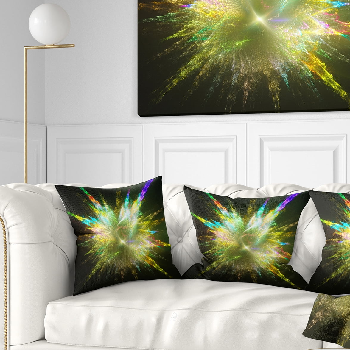Designart Fractal Explosion of Paint Drops - Abstract Throw Pillow - 18x18