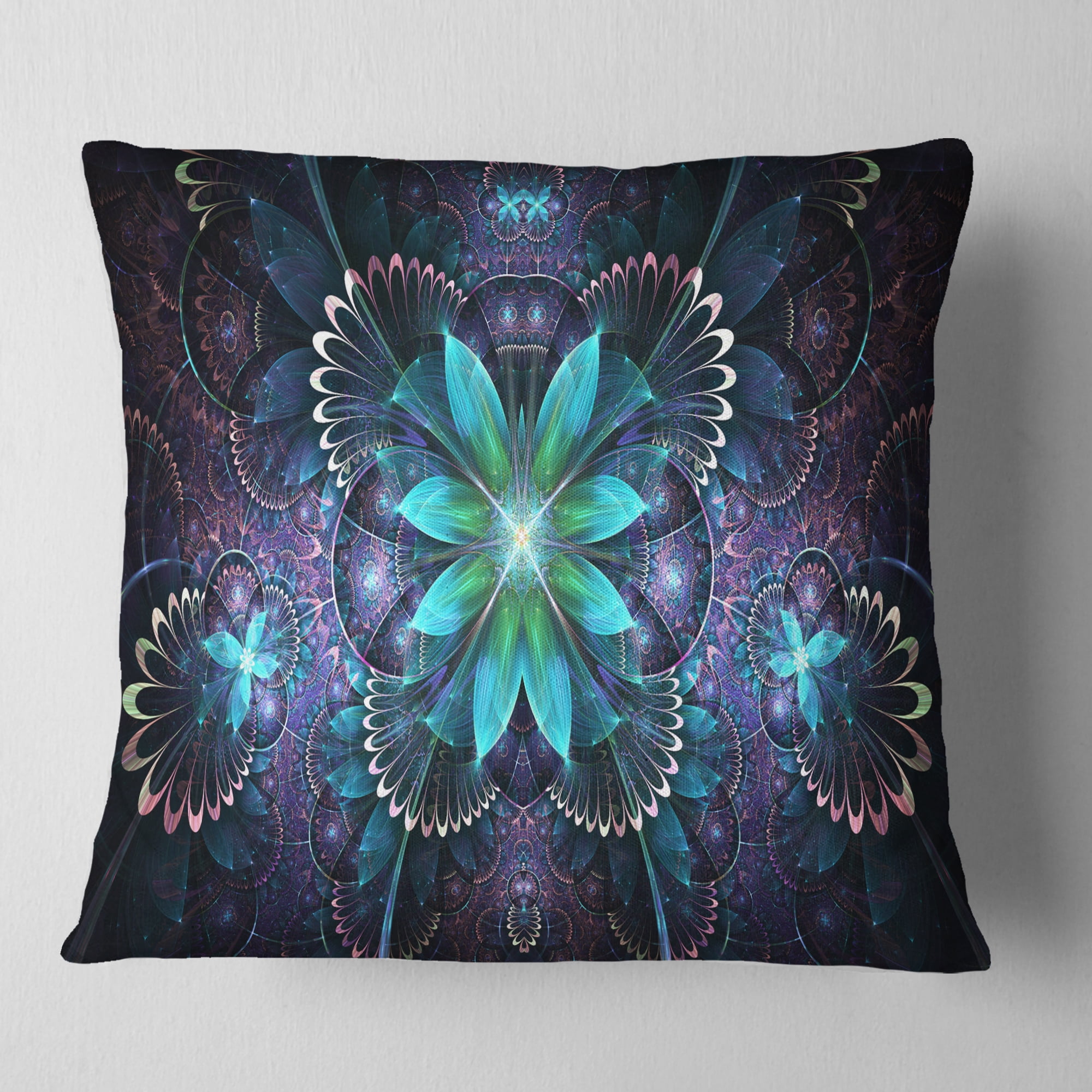 Designart Fractal Flower Blue Digital Art - Flower Throw Pillow - 18x18