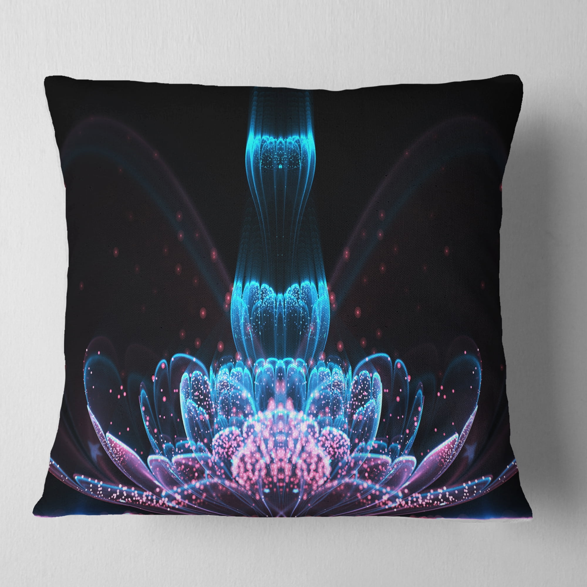 Designart Fractal Flower Blue Purple Digital Art - Floral Throw Pillow - 18x18