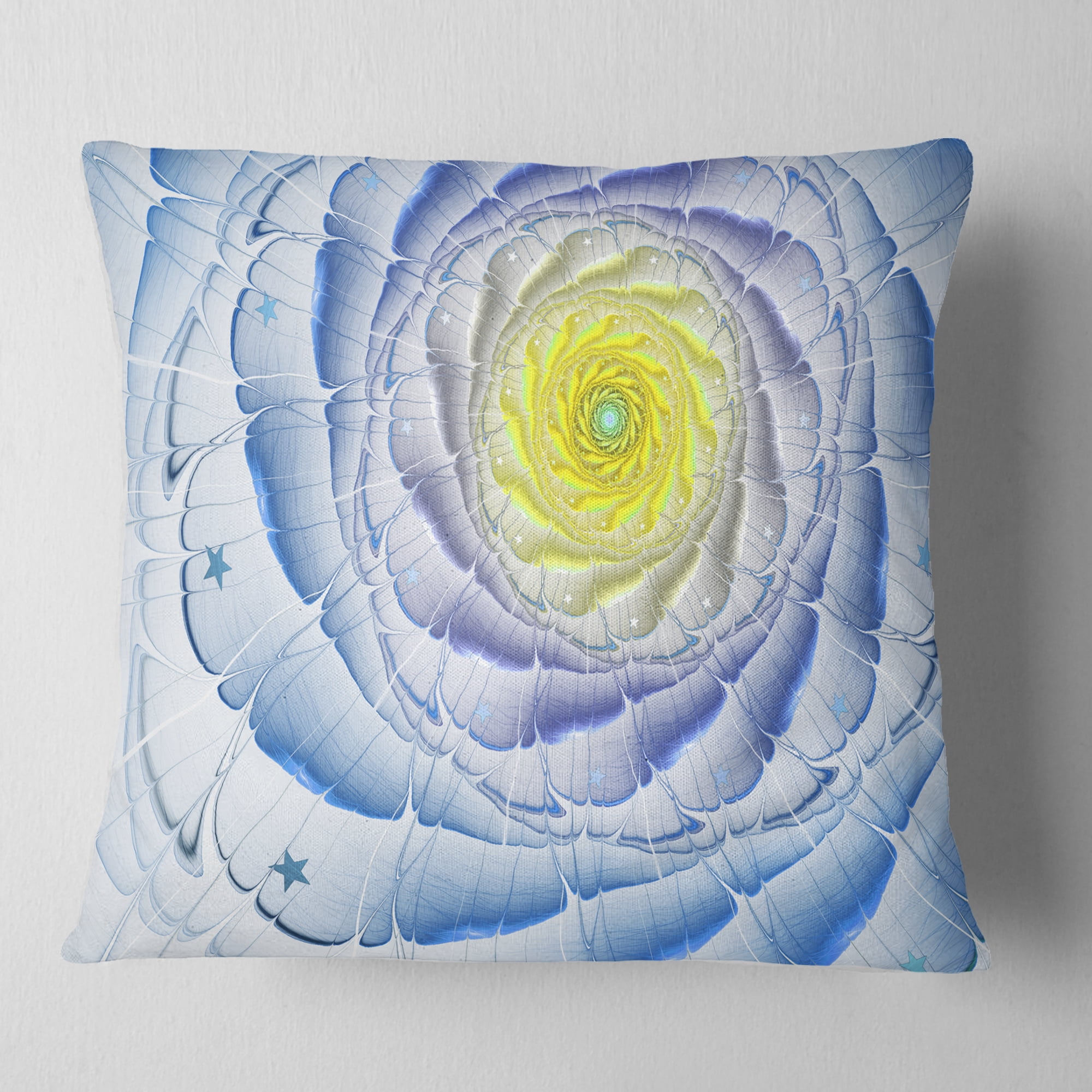 Designart Fractal Flower Blue Yellow Digital Art - Flower Throw Pillow - 16x16