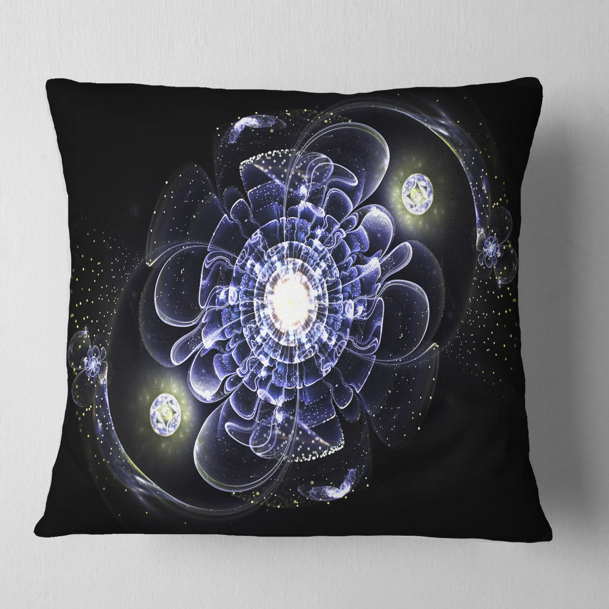 Designart Fractal Flower Bright Blue Digital Art - Floral Throw Pillow - 16x16
