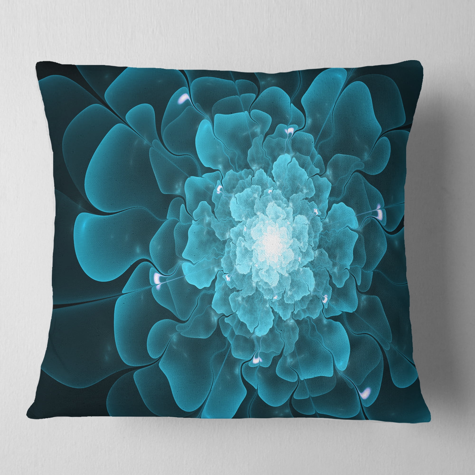 Designart Fractal Flower Clear Blue Digital Art - Floral Throw Pillow - 18x18
