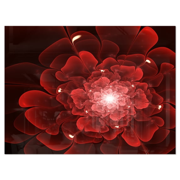 Designart 'Fractal Flower Clear Red Digital Art ' Floral Metal Wall Art