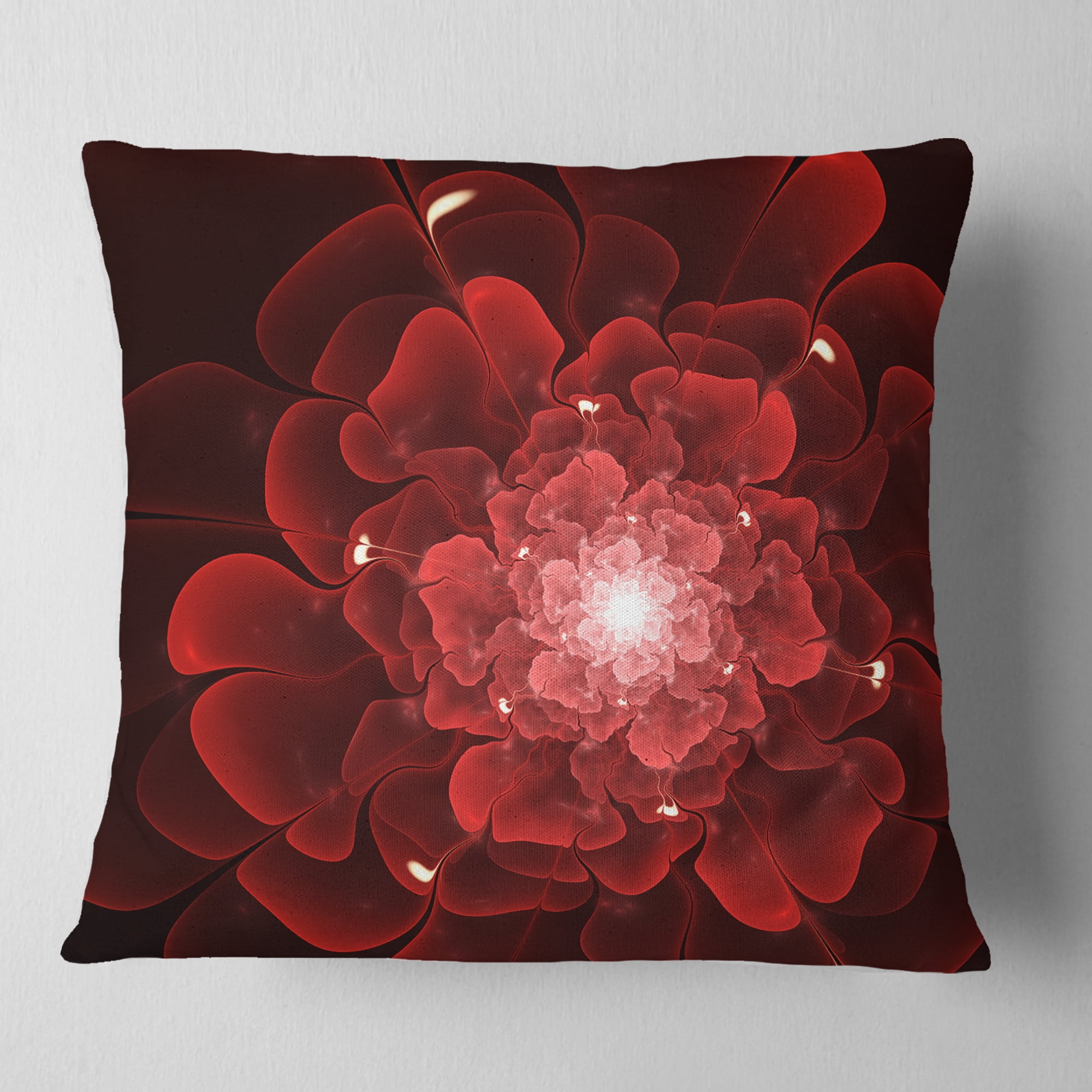 Designart Fractal Flower Clear Red Digital Art - Floral Throw Pillow - 16x16