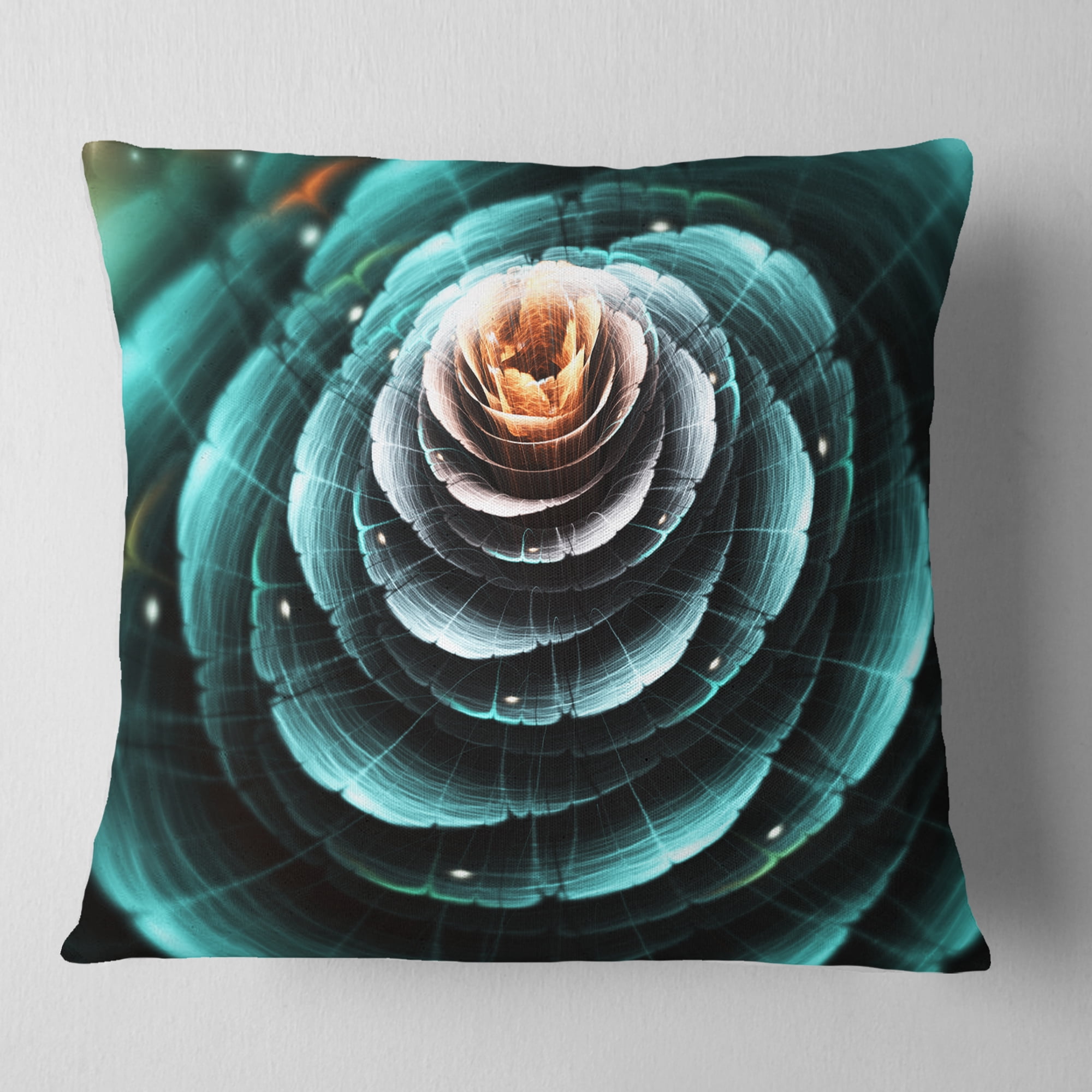 Designart Fractal Flower Clear Turquoise Digital Art - Floral Throw Pillow - 18x18