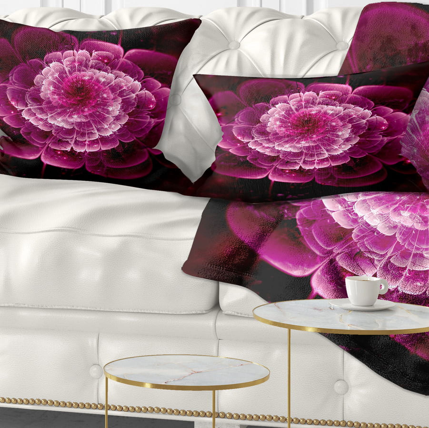 Designart Fractal Flower Dark Pink - Floral Throw Pillow - 12x20