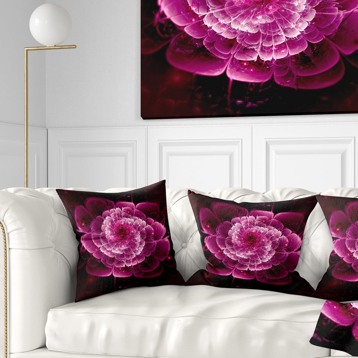 Designart Fractal Flower Dark Pink - Floral Throw Pillow - 16x16