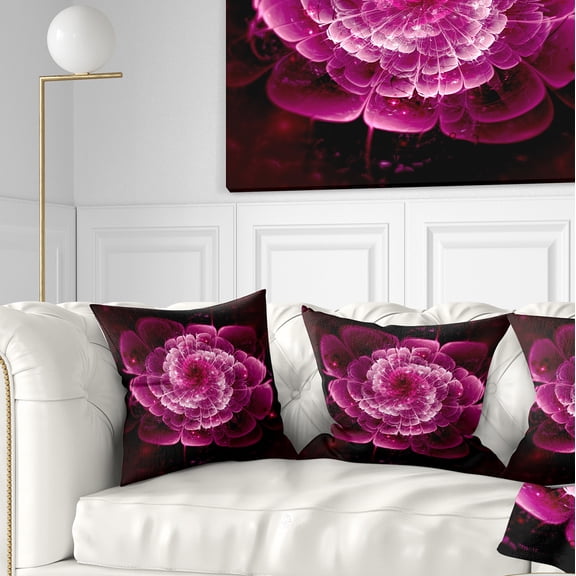 Designart Fractal Flower Dark Pink - Floral Throw Pillow - 18x18