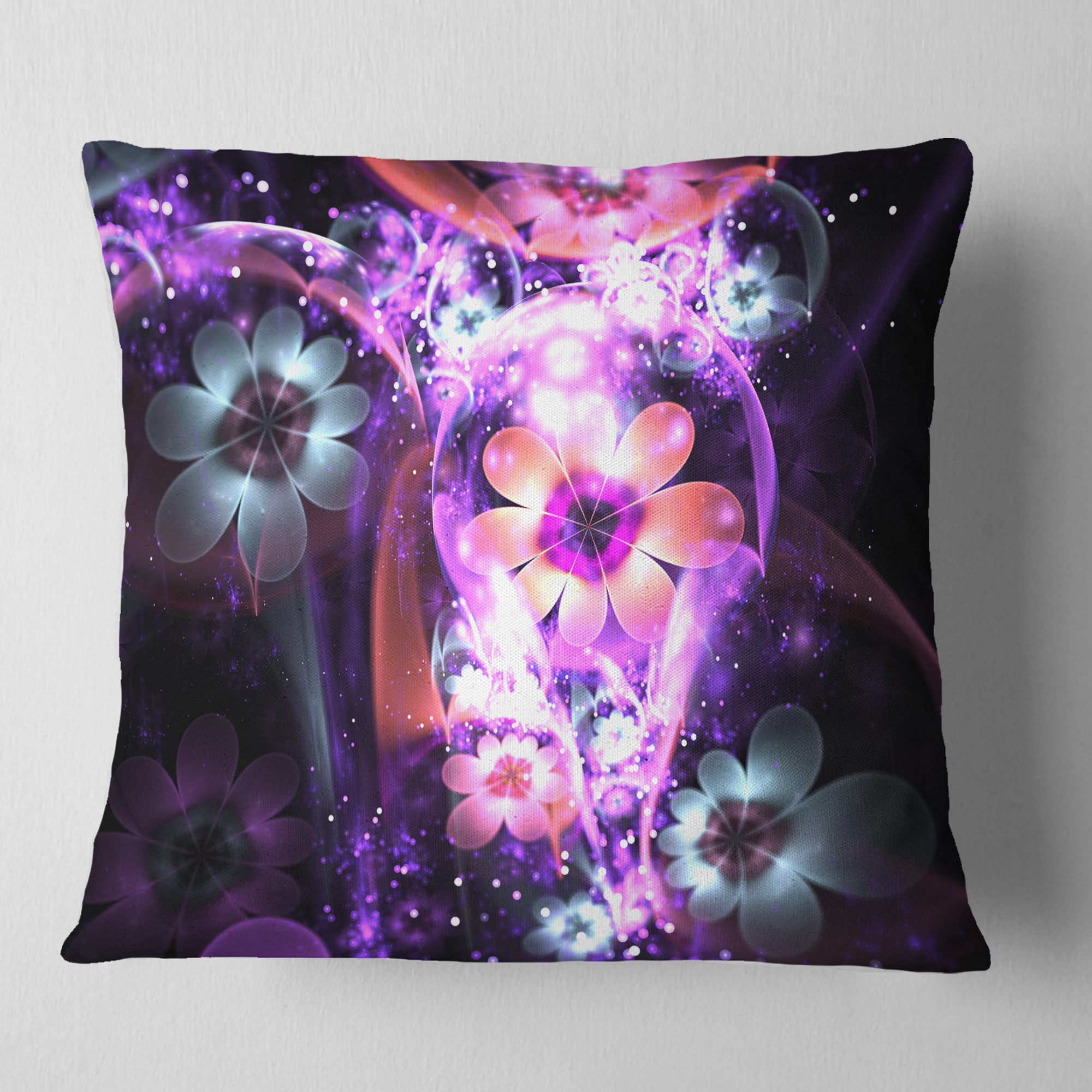 Designart Fractal Flower Dark Purple Digital Art - Flower Throw Pillow - 16x16