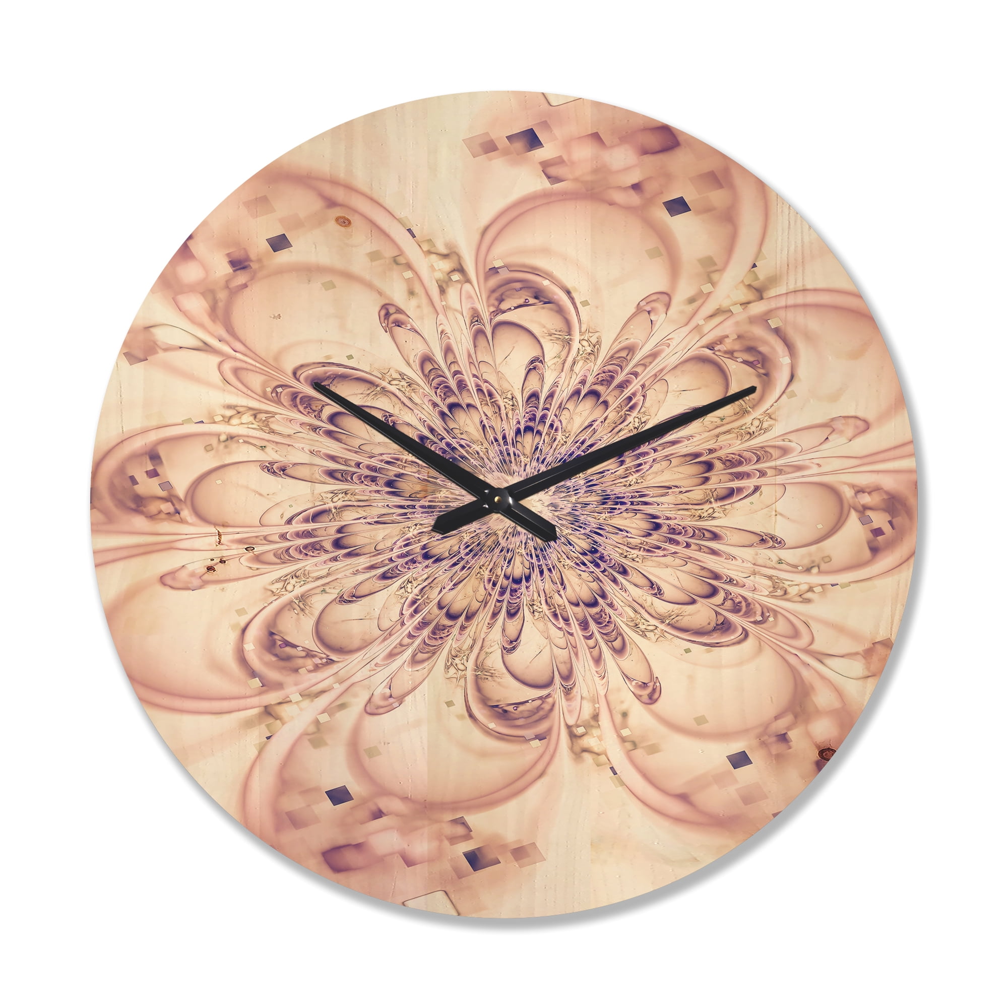 Designart 'Fractal Flower Full Bloom in Pink ' Modern Wood Wall Clock