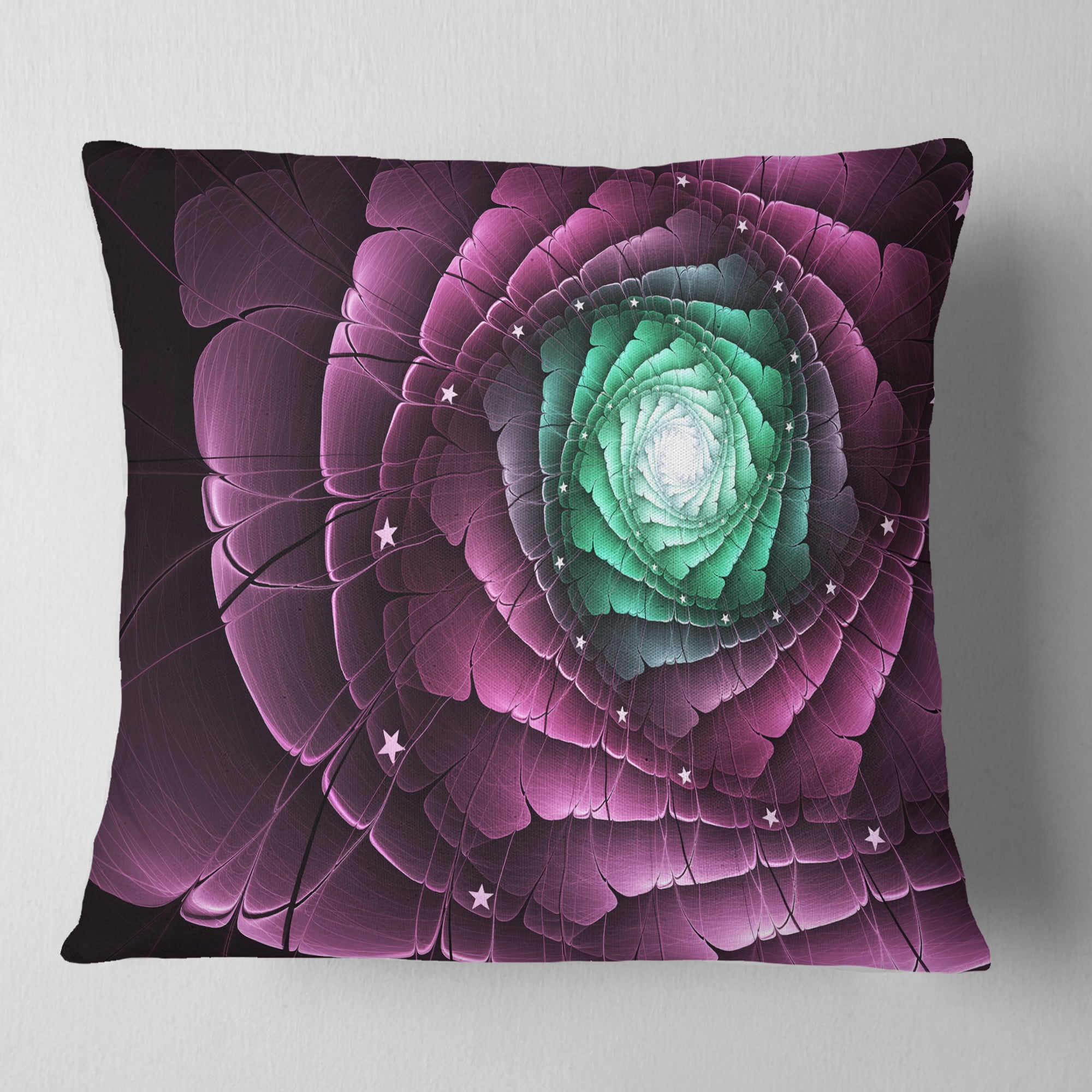 Designart Fractal Flower Green Purple Digital Art - Floral Throw Pillow - 18x18