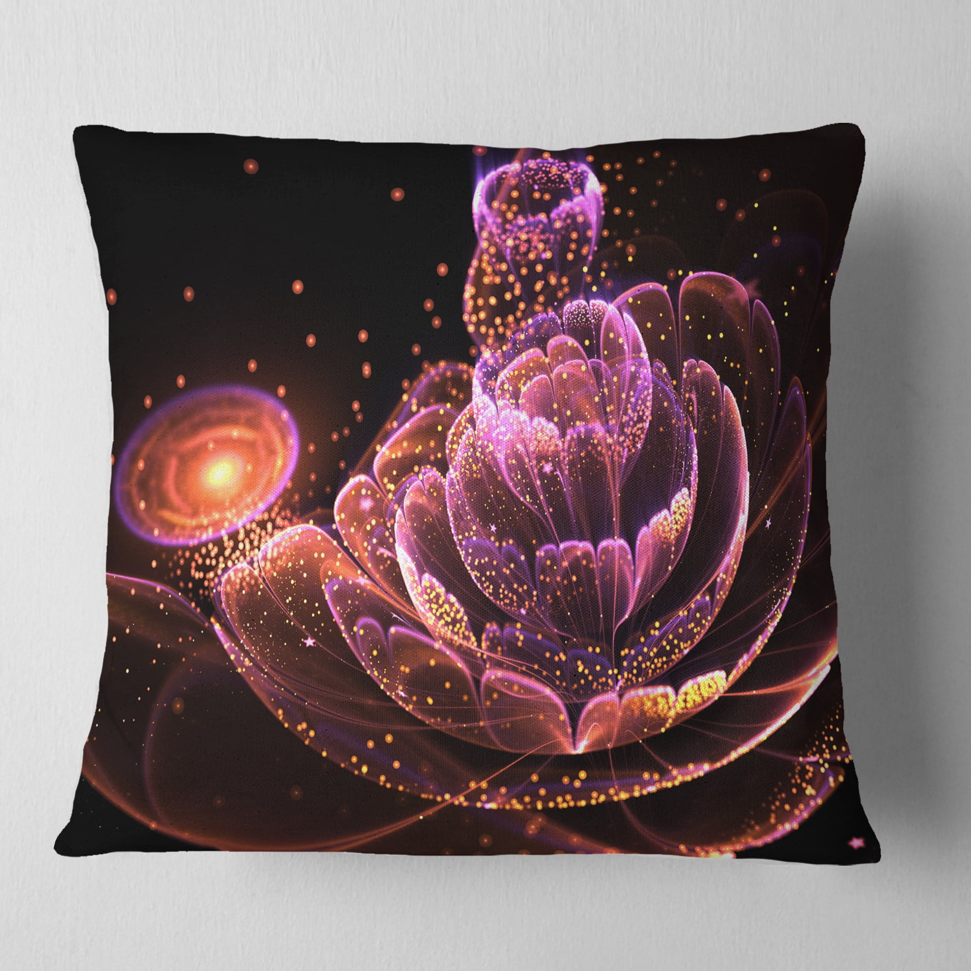 Designart Fractal Flower Illuminated Purple Art - Floral Throw Pillow - 18x18