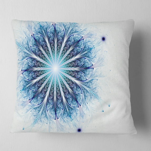 Designart Fractal Flower Light Blue Digital Art - Flower Throw Pillow - 18x18