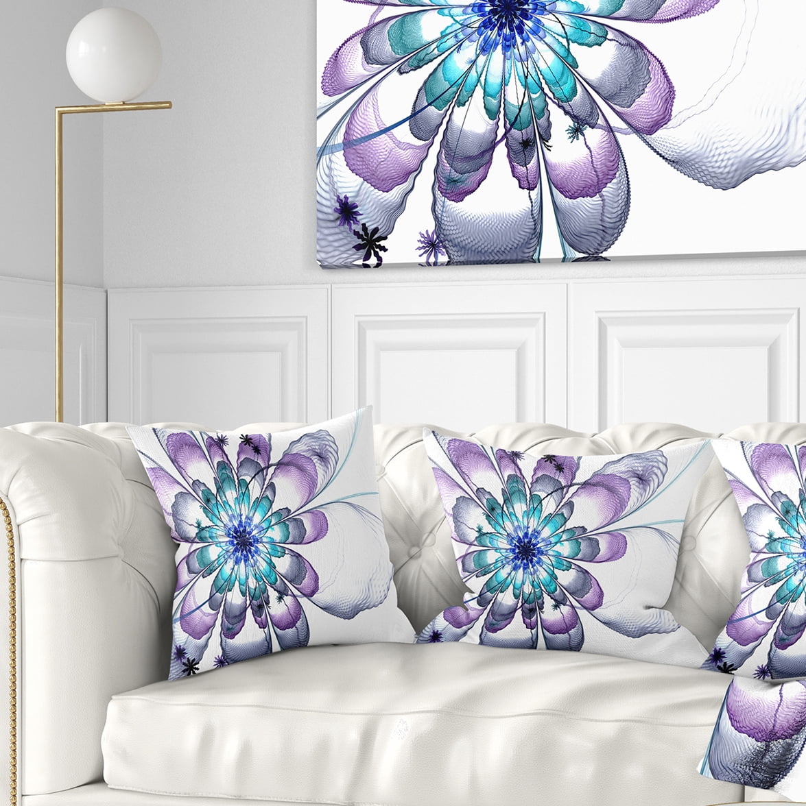 Designart Fractal Flower Light Blue - Floral Throw Pillow - 18x18