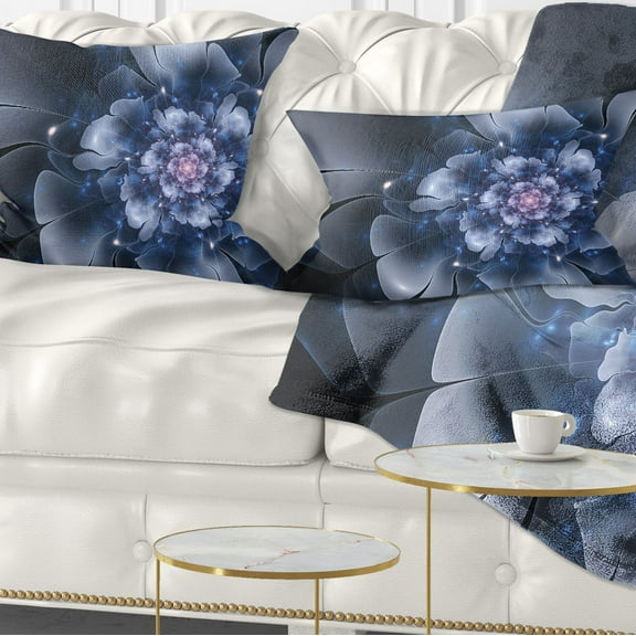 Designart Fractal Flower Light Blue Petals - Floral Throw Pillow - 12x20