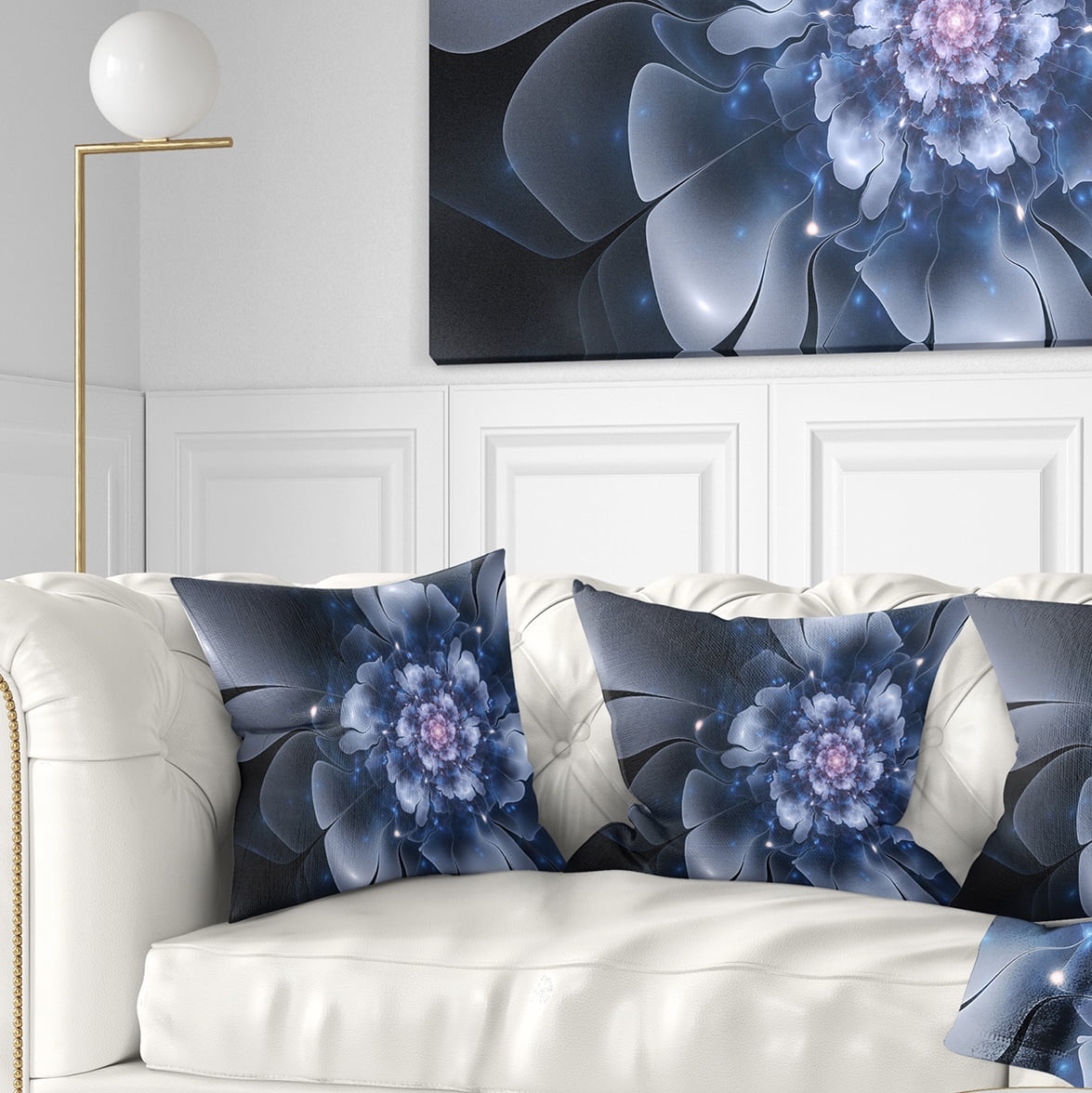 Designart Fractal Flower Light Blue Petals - Floral Throw Pillow - 18x18