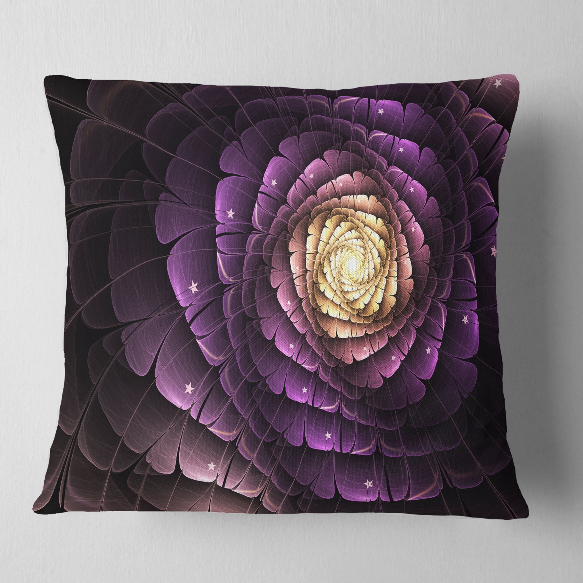 Designart Fractal Flower Light Purple Digital Art - Flower Throw Pillow - 16x16