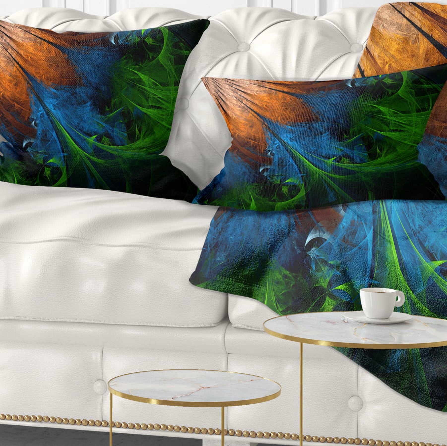 Designart Fractal Flower Orange and Blue - Floral Throw Pillow - 12x20